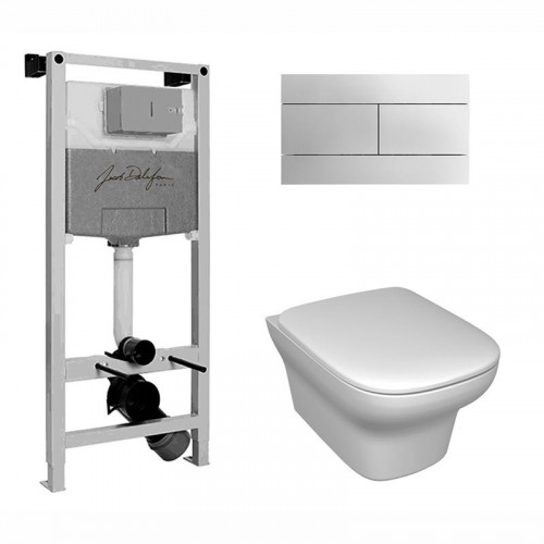 Инсталляция с безободковым унитазом Jacob Delafon Vox E21744RU-00, сиденье тонкое микролифт, клавиша хром, комплект (E21928RU-CP+EDM102+E20142)