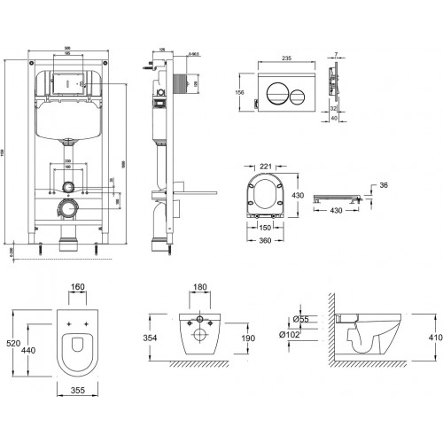 Инсталляция Jacob Delafon E21748RU-00 с безободковым унитазом Rodin+ EDY102, сиденье микролифт, клавиша черная круг (E24156+E20859-7-BMT+EDY102+E23280)-1