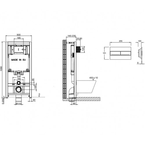 Инсталляция Jacob Delafon E21750RU-00 с безободковым унитазом Struktura EDE102, сиденье микролифт, клавиша черная, (E29025+E20859-7-BMT+EDE102+E20606)-1