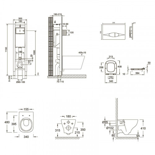Инсталляция Jacob Delafon 30 см, с безободковым унитазом Struktura EDF102-00, сиденье тонкое микролифт, клавиша хром, комплект E21754RU-00 (E33130RU+EDF102+E70025+E29027-CP)-1