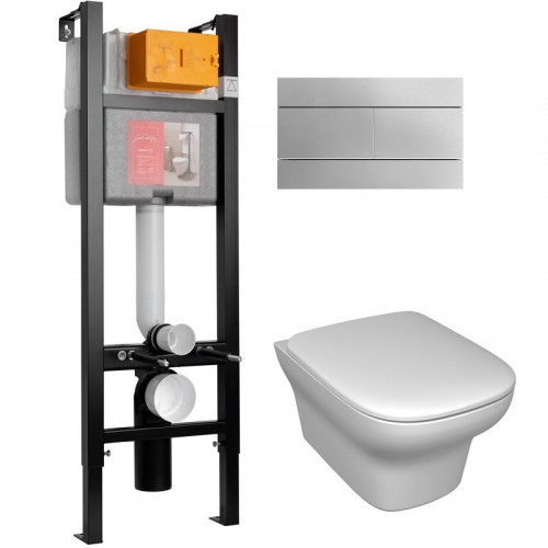 Инсталляция Jacob Delafon 40 см, с безободковым унитазом Vox EDM102, сиденье тонкое микролифт, клавиша хром, комплект E21770RU-00 (E33131RU+EDM102+E20142+E4316-CP)