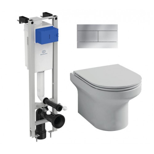 Инсталляция Ideal Standard узкая с унитазом Jacob Delafon Elite EDX114RU-00, сиденье микролифт, клавиша хром, комплект