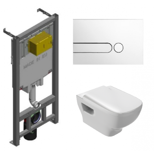Инсталляция Jacob Delafon с унитазом Jacob Delafon Struktura EDE102-00, сиденье микролифт клавиша белая, комплект 322875