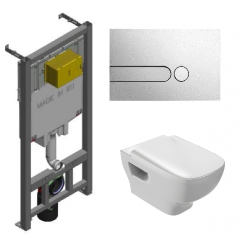 Инсталляция Jacob Delafon с унитазом Jacob Delafon Struktura EDE102-00, сиденье микролифт клавиша хром, комплект 322872