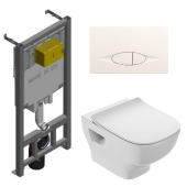 Инсталляция Jacob Delafon с безободковым унитазом Jacob Delafon Struktura EDF102-00, сиденье микролифт клавиша белая, комплект 364466