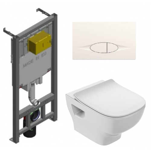 Инсталляция Jacob Delafon с безободковым унитазом Jacob Delafon Struktura EDF102-00, сиденье микролифт клавиша белая, комплект 364466