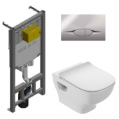 Инсталляция Jacob Delafon с безободковым унитазом Jacob Delafon Struktura EDF102-00, сиденье микролифт клавиша хром, комплект 364465