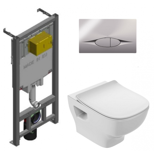 Инсталляция Jacob Delafon с безободковым унитазом Jacob Delafon Struktura EDF102-00, сиденье микролифт клавиша хром, комплект 364465