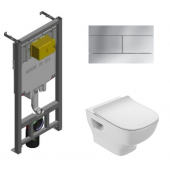 Инсталляция Jacob Delafon E29025-NF, с безободковым унитазом Struktura EDF102-00, сиденье микролифт, клавиша E4316-CP хром, комплект