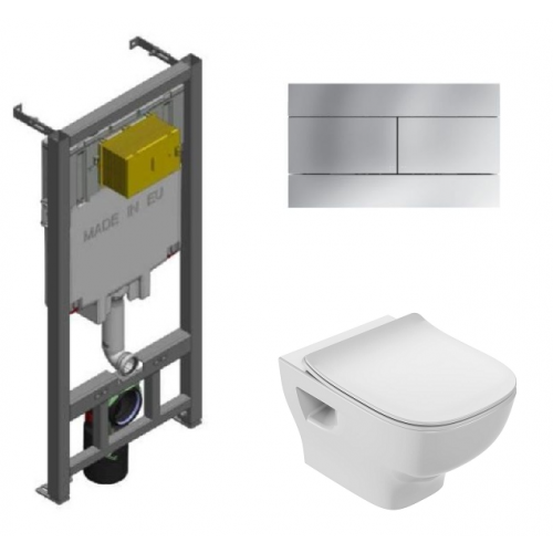 Инсталляция Jacob Delafon E29025-NF, с безободковым унитазом Struktura EDF102-00, сиденье микролифт, клавиша E4316-CP хром, комплект