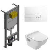Инсталляция Jacob Delafon с безободковым унитазом Struktura EDF102-00, сиденье микролифт клавиша белая, комплект 364490
