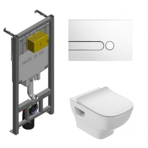 Инсталляция Jacob Delafon с безободковым унитазом Struktura EDF102-00, сиденье микролифт клавиша белая, комплект 364490