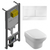 Инсталляция Jacob Delafon с безободковым унитазом Jacob Delafon Vox EDM102, сиденье микролифт клавиша белая, комплект 322960