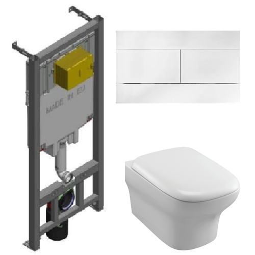 Инсталляция Jacob Delafon с безободковым унитазом Jacob Delafon Vox EDM102, сиденье микролифт клавиша белая, комплект 322960