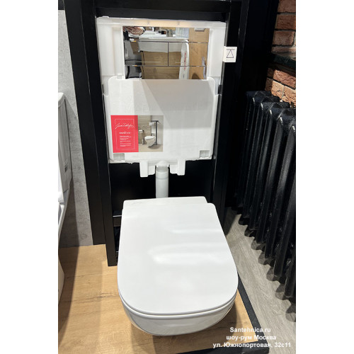 Инсталляция Jacob Delafon с безободковым унитазом Jacob Delafon Patio EDV102-00, сиденье микролифт, клавиша хром, комплект-5