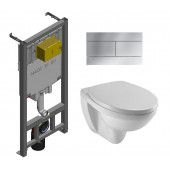 Инсталляция Jacob Delafon с безободковым унитазом Jacob Delafon Patio EDV102-00, сиденье микролифт, клавиша хром, комплект