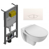 Инсталляция Jacob Delafon с безободковым унитазом Jacob Delafon Patio EDV102-00, сиденье микролифт клавиша белая, комплект 302551