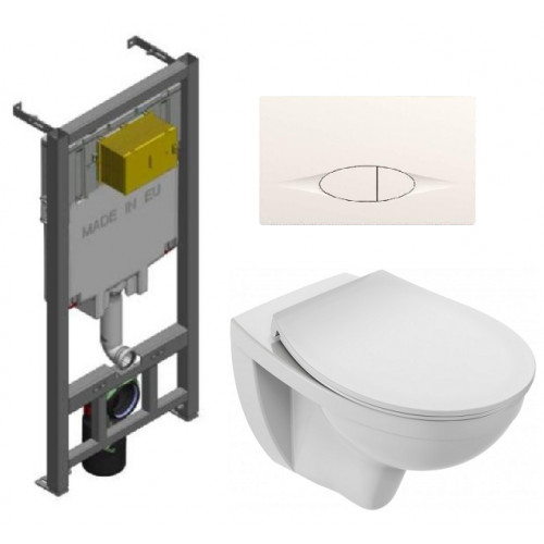 Инсталляция Jacob Delafon с безободковым унитазом Jacob Delafon Patio EDV102-00, сиденье микролифт клавиша белая, комплект 302551