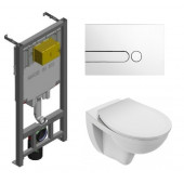 Инсталляция Jacob Delafon с безободковым унитазом Jacob Delafon Patio EDV102-00, сиденье микролифт клавиша белая, комплект 322909