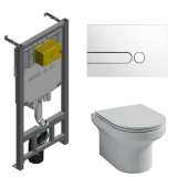 Инсталляция Jacob Delafon с безободковым унитазом Elite EDX114RU-00, сиденье микролифт клавиша белая, комплект 364507