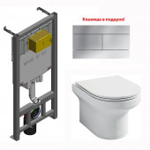 Инсталляция Jacob Delafon с безободковым унитазом Jacob Delafon Elite, крышка микролифт, клавиша хром в подарок, EDX114RU-00/E29025-NF/E4316-CP