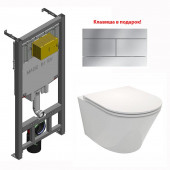Инсталляция Jacob Delafon с безободковым унитазом Jacob Delafon Rodin+, крышка микролифт, клавиша хром в подарок, комплект, EDY102-00/E23280-00/E29025-NF/E4316-CP