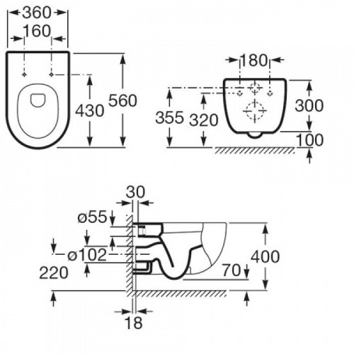 Подвесной унитаз Roca Meridian-N, 56 х 36 см, 346247000/8012A000B-1