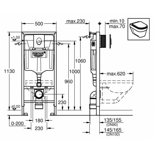 Инсталляция Grohe с унитазом Roca Dama Senso 346517000, сиденье микролифт, комплект 38721001/7.3465.1.700.0/Z.RU93.0.282.0-2