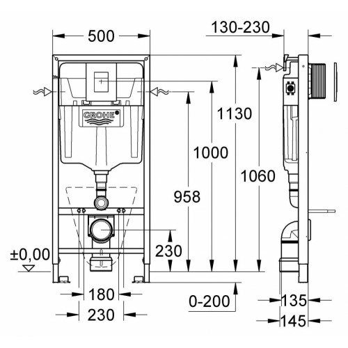 Инсталляция Grohe с унитазом Roca Meridian-N Compact 346248000, сиденье микролифт, комплект-2