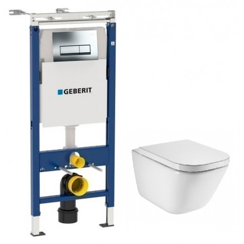 Инсталляция Geberit с безободковым унитазом Roca Gap Clean Rim 34647L000, сиденье микролифт, комплект 295710