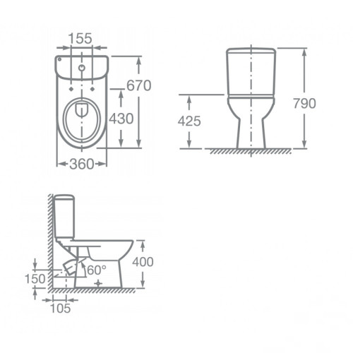 Напольный унитаз Roca Access 7.34P2.3.900.Y с сиденьем Soft Close, косой выпуск-1