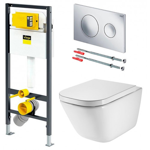 Инсталляция Viega с безободковым унитазом Roca Gap Clean Rim 734647L000, сиденье микролифт, комплект