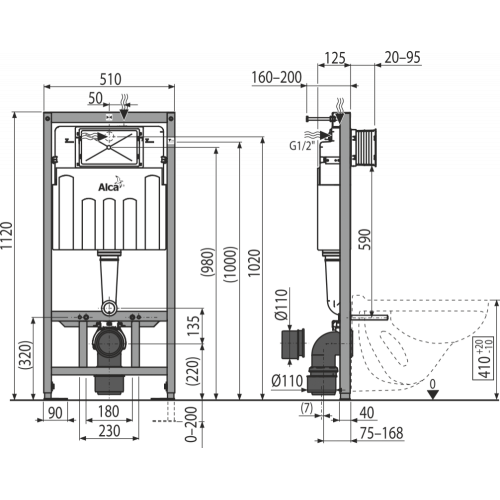 Инсталляция Alcaplast с унитазом Roca Meridian-N Compact 346248000, сиденье микролифт клавиша хром, комплект-3