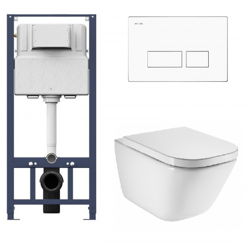 Инсталляция Am.Pm с безободковым унитазом Roca Gap Clean Rim 34647L000, сиденье микролифт клавиша белая, комплект