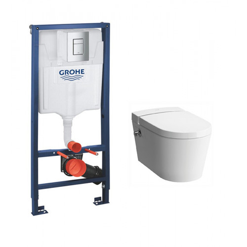 Инсталляция Grohe Rapid SL c безободковым унитазом VitrA Nest 5176B003-6233, крышка микролифт, клавиша хром, комплект